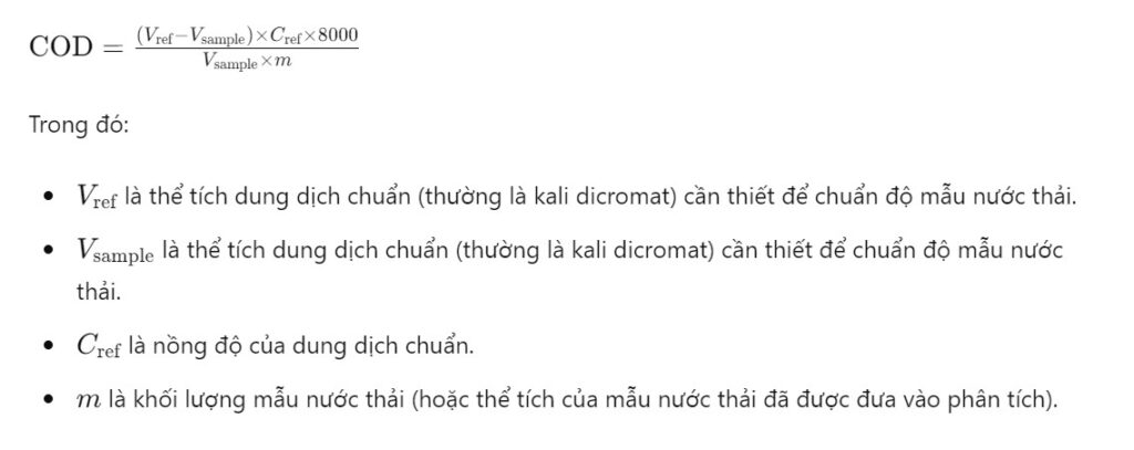 công thức tính COD trong nước thải