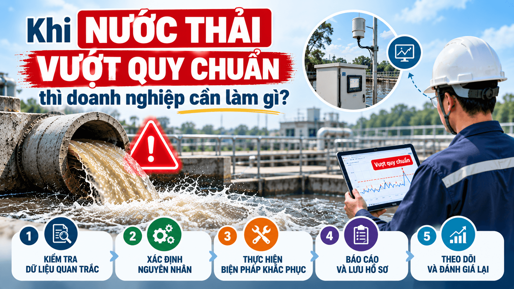 Khi Nước thải vượt quy chuẩn thì doanh nghiệp cần làm gì? Giải pháp quan trắc nước thải tự động